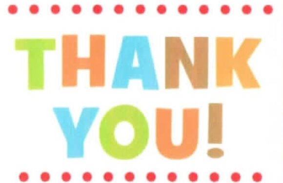 Colorful "Thank You!" text with red dotted borders at the top and bottom on a white background.