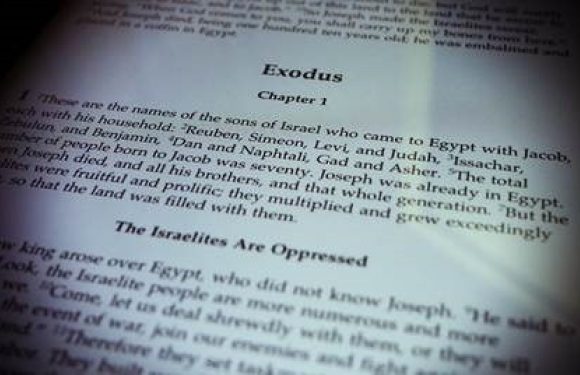 A page from the Bible showing the heading "Exodus" and the beginning of Chapter 1, discussing the oppression of the Israelites and their oppression in Egypt.