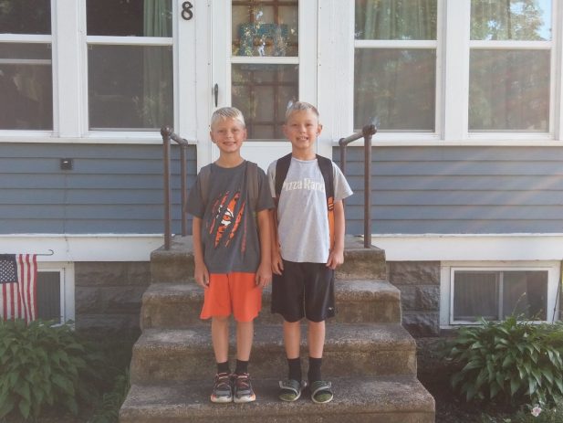 Kids with backpacks on first day of school