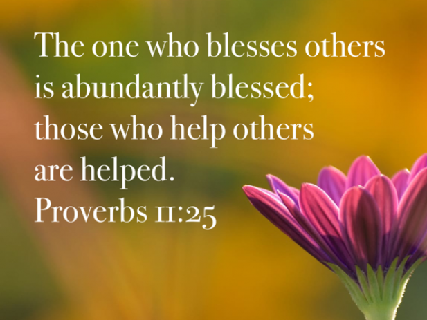 Image of the verse Proverbs 11:25 to the upper left and a purple cone flower to the bottom right