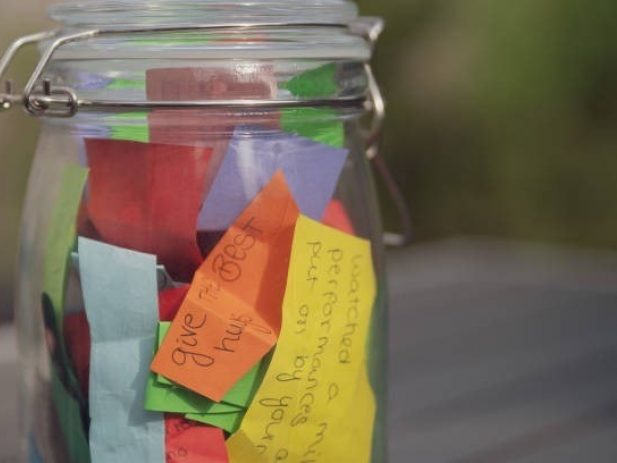 Jar filled with slips of "Thankfulness Papers"