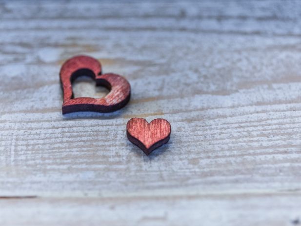 Wooden hearts - one outline and one cutout