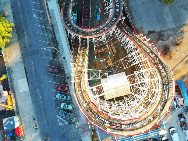 Image of a roller coaster - taken from high up in the sky