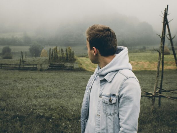 Man looking back towards where he came from