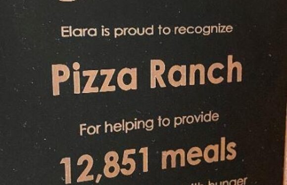 Elara recognizes Pizza Ranch for providing 12,851 meals to people struggling with hunger.
