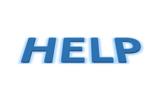 The image features the word "HELP" in bold, three-dimensional blue text with a shadow effect on a white background.