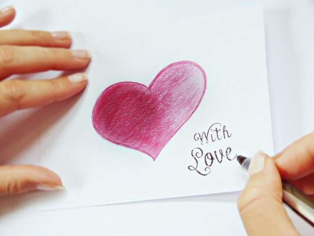 Hand written card with love